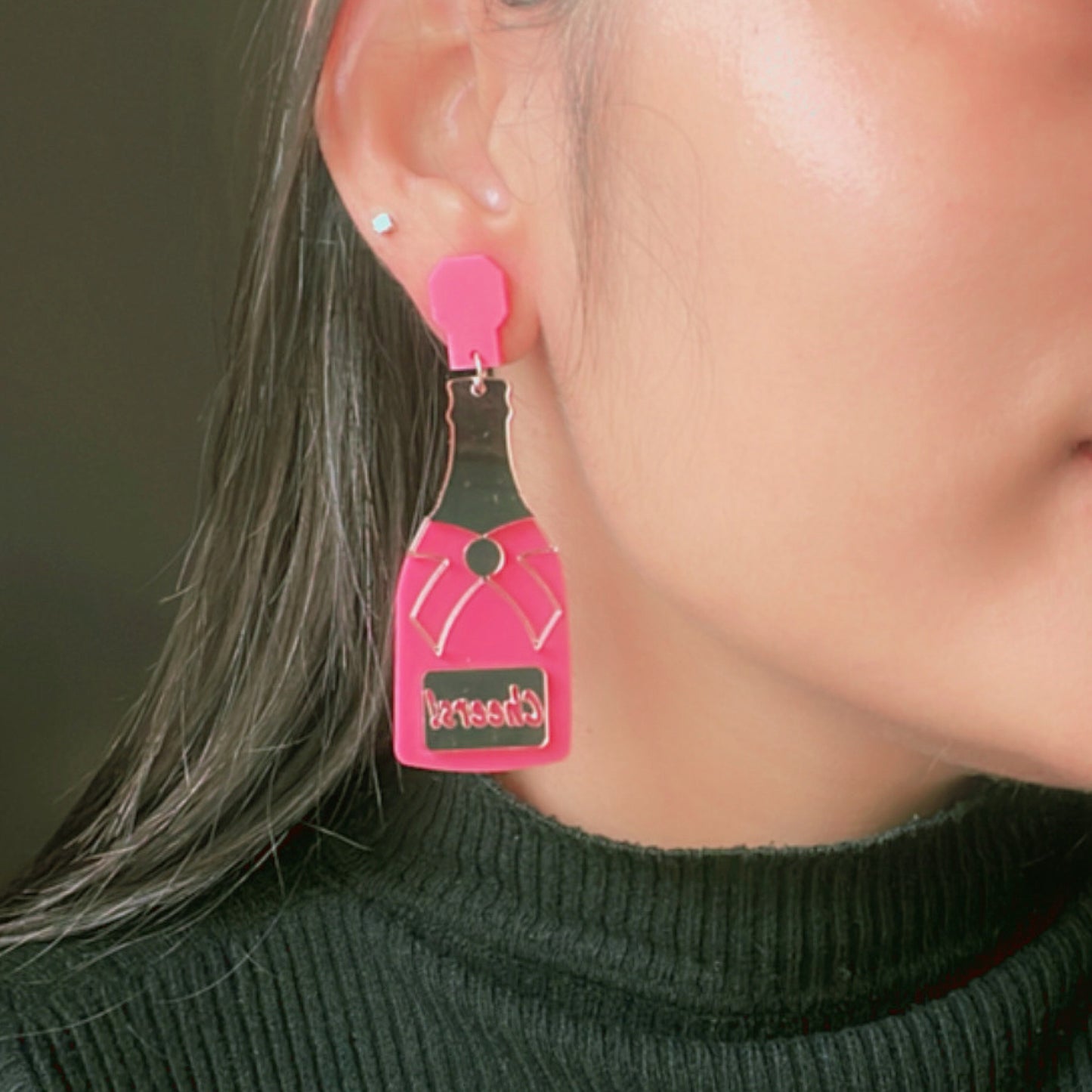 Bubbly Cheers Earrings - Pink and Rosegold - Nian by Nidhi - worn by a woman