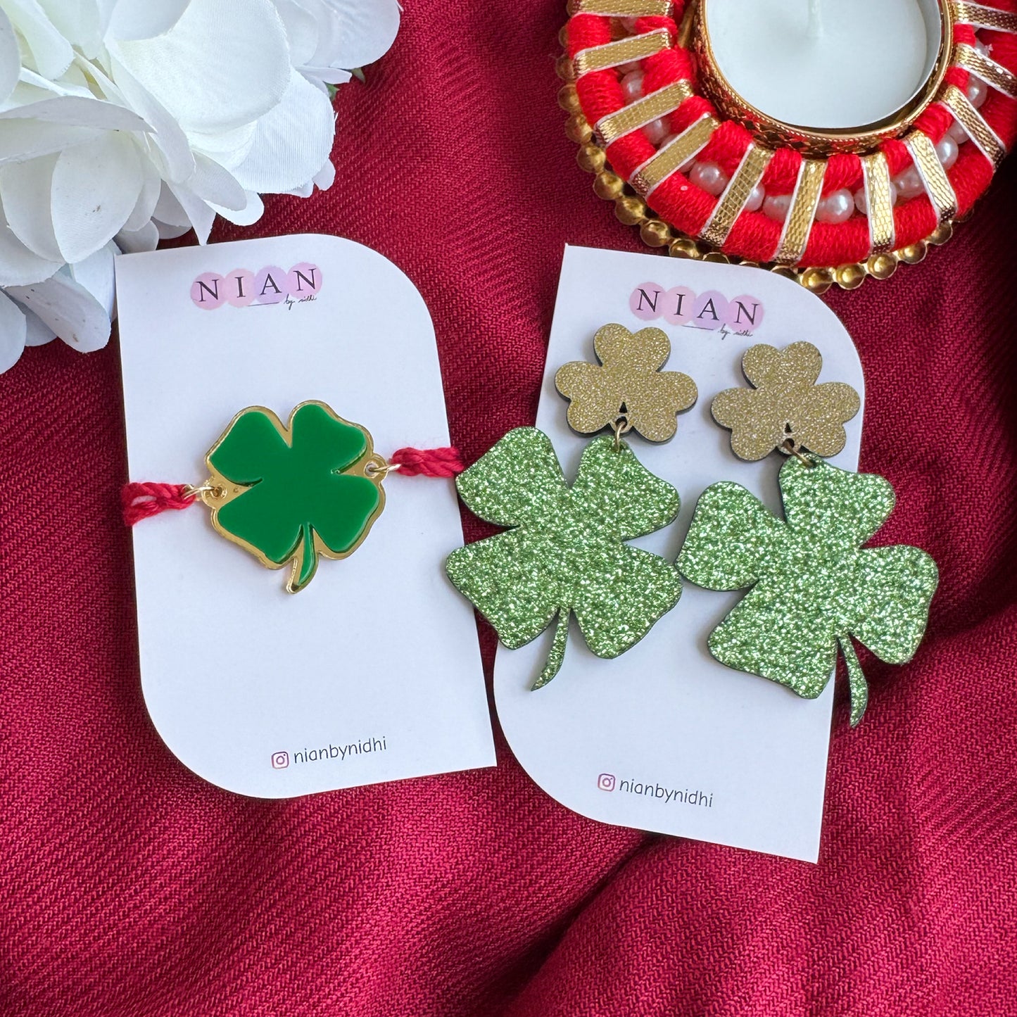 Clover Rakhi + Earrings Combo