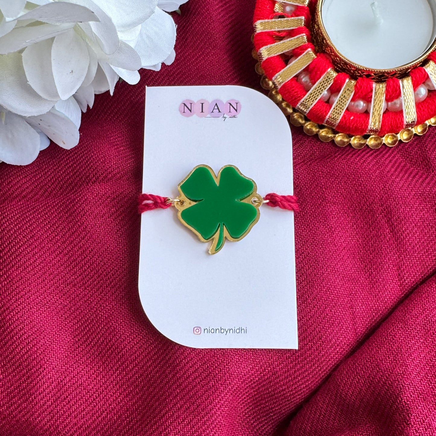 Clover Rakhi + Earrings Combo