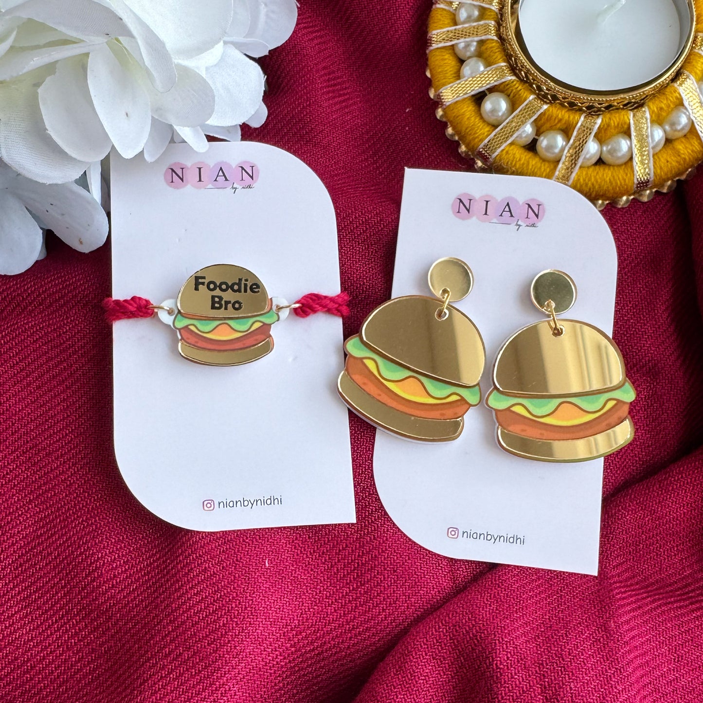 Foodie Bro Rakhi + Earrings Combo