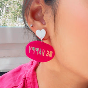 Be Happy Be Sassy Earrings - Pink and White - Nian by Nidhi - worn by a woman