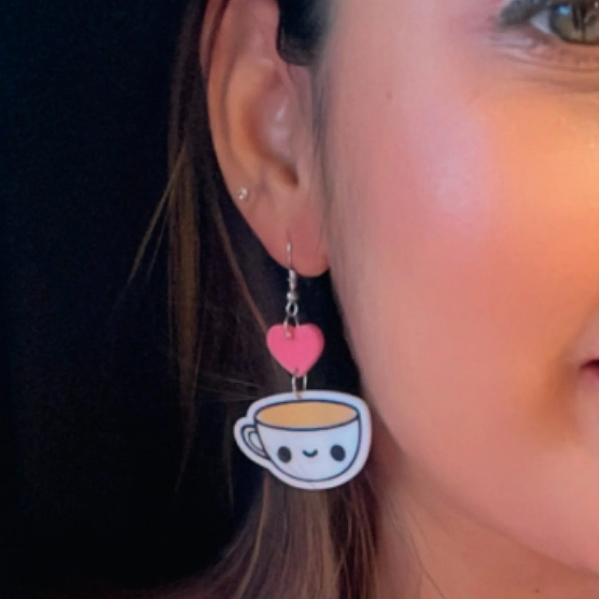 Candid Coffee Earrings - White, Pink & Brown - Nian by Nidhi - worn by a woman