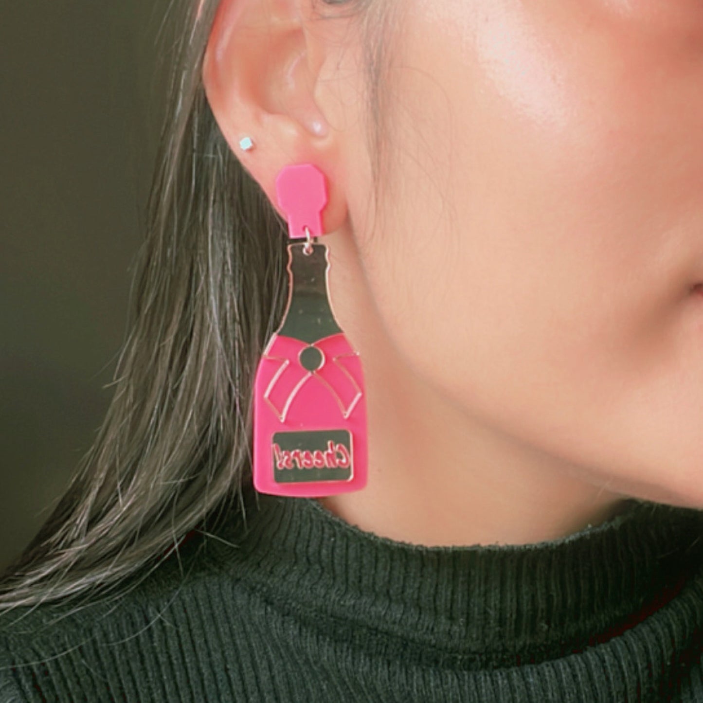 ⁠Bubbly Cheers Earrings - Pink and Rosegold - Nian by Nidhi - worn by a woman