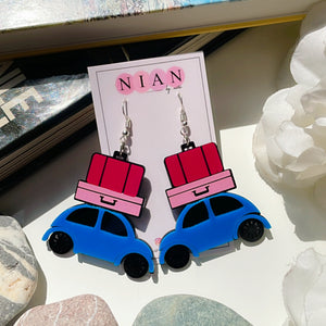 Happy Journey Earrings - Multicolor - Blue, Baby Pink, Dark Pink, Black - Nian by Nidhi - placed in a white background