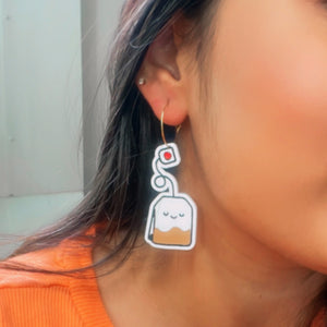 Tea Time Hoops - White, Black and Brown - Nian by Nidhi - worn by a woman
