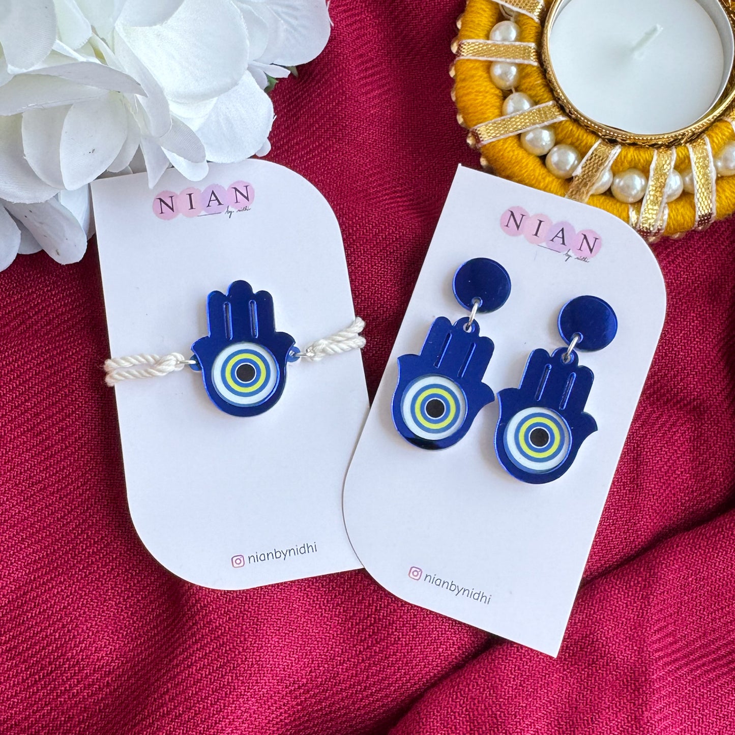 Hamsa Rakhi + Earrings Combo