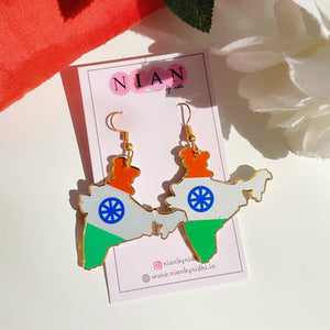 Jai Hind Earrings - Saffron, White and Green - Nian by Nidhi, placed in a white background