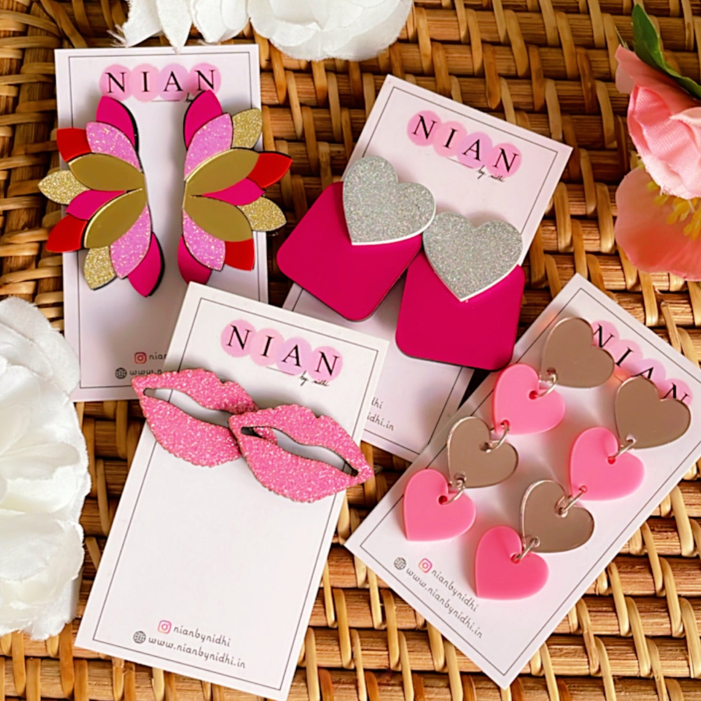 Pretty Pink Combo (Set of 4) - Nian by Nidhi - placed on a brown bamboo background