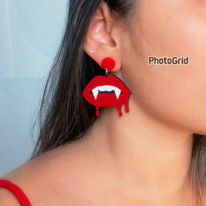 Bloody Lips Earrings - Red and White - Nian by Nidhi - worn by a woman