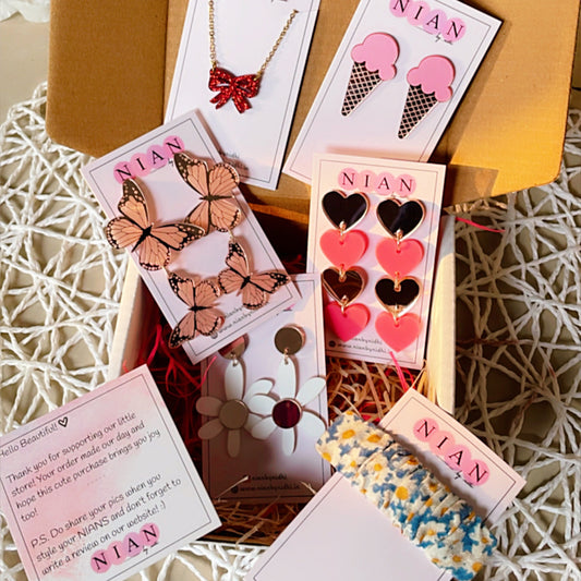 The Chic Medley Combo - Nian by Nidhi - set of 5 earrings with a Freebie (hair accessory) 