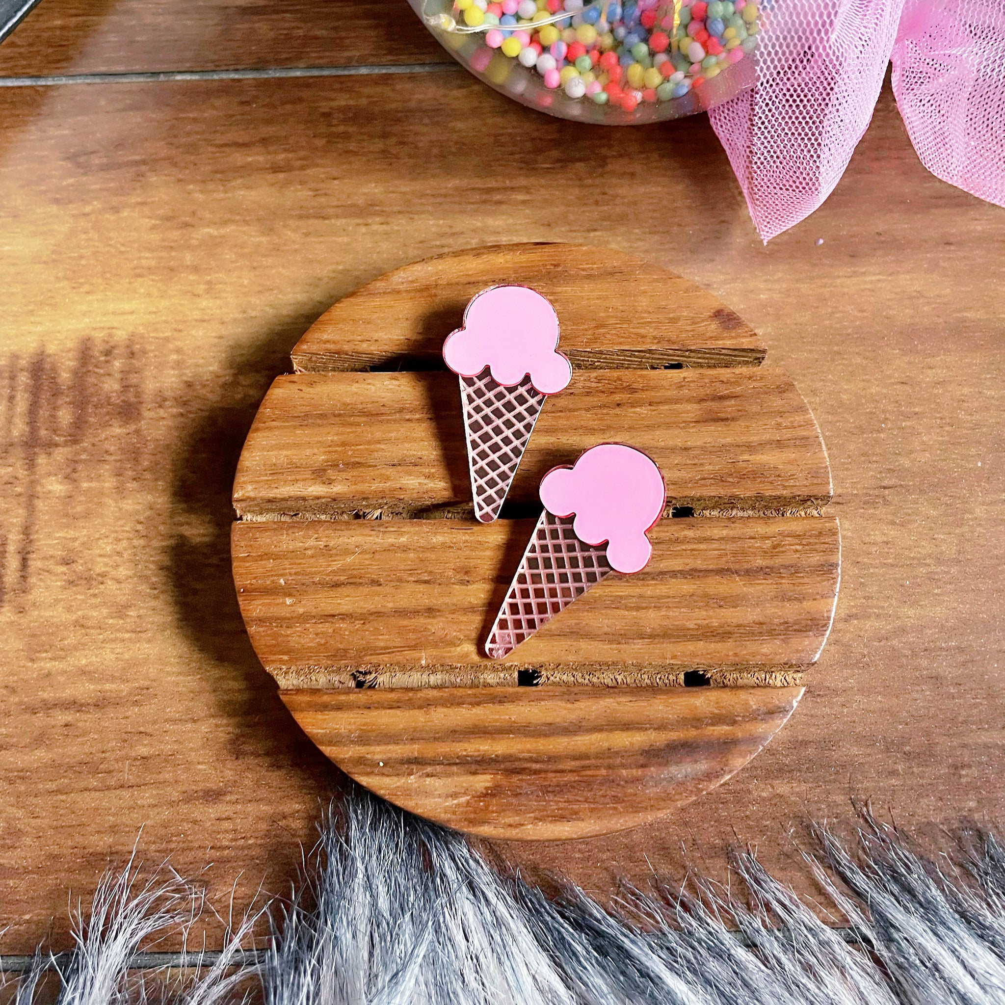 Softy Studs - Pink and Rosegold - Nian by Nidhi - in a brown and colorful background