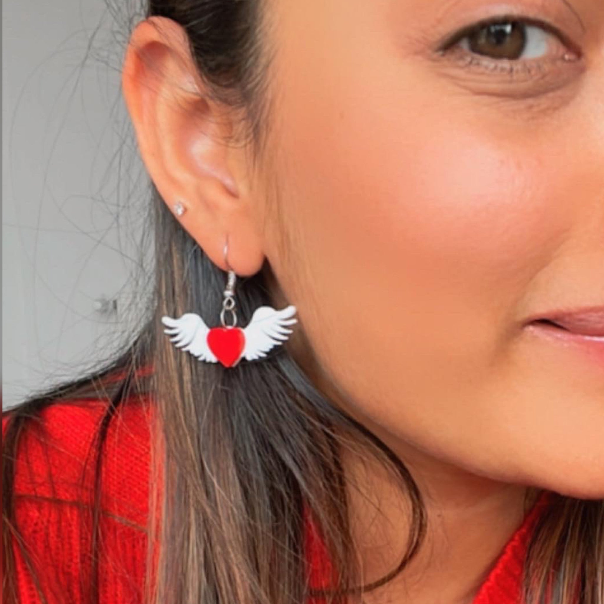 Angel of Hearts Earrings - White and Red - Nian by Nidhi - worn by Nian by Nidhi's founder