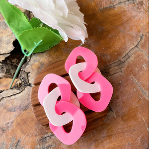 Link Chain Earrings (Pink and White) - Lightning Earrings - Golden and Blue - Nian by Nidhi - in a white and brown background