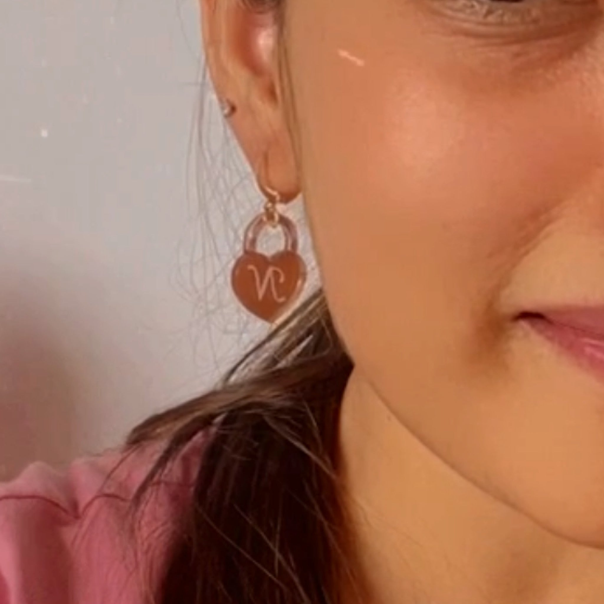 Initial Heart Lock Earrings - Glossy Rosegold - Nian by Nidhi - worn by Nian by Nidhi's founder