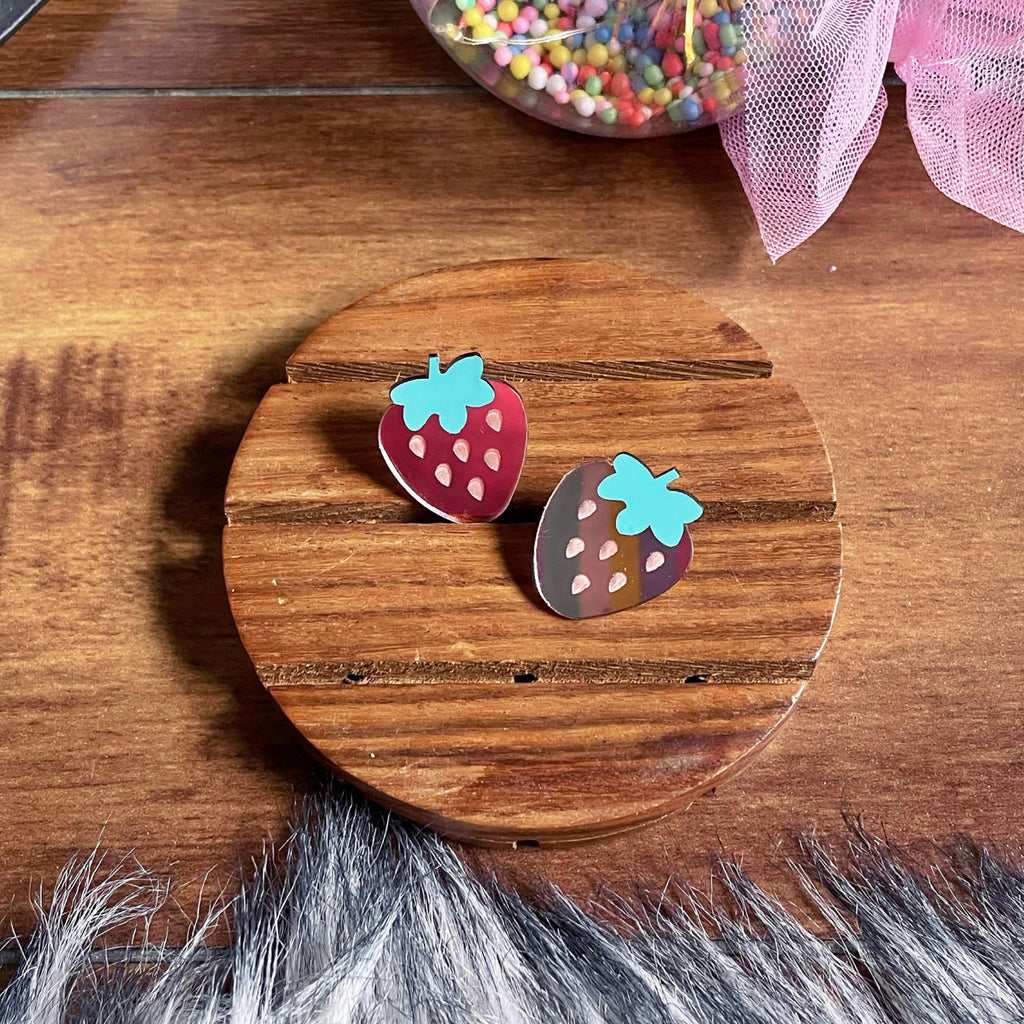 Strawberry Studs - Green and Golden - Nian by Nidhi - in a brown and colorful background