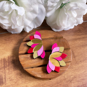 Petal Earrings - Multi-colored (Pink, Golden, Yellow, Red) - Nian by Nidhi - in a white and brown background