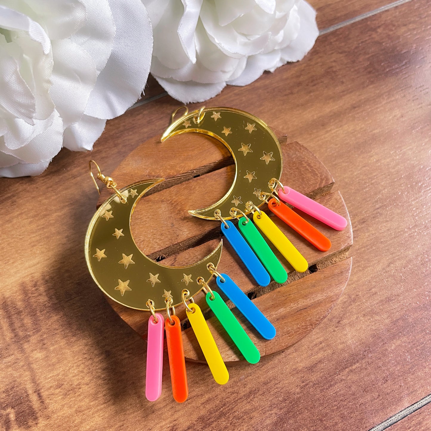 Moon Earrings - Multi-color - Nian by Nidhi - in a white and brown background