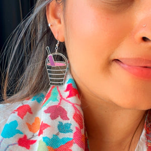 Rang Barse Earrings - Glossy Silver, Pink, and Purple - Nian by Nidhi - worn by a woman