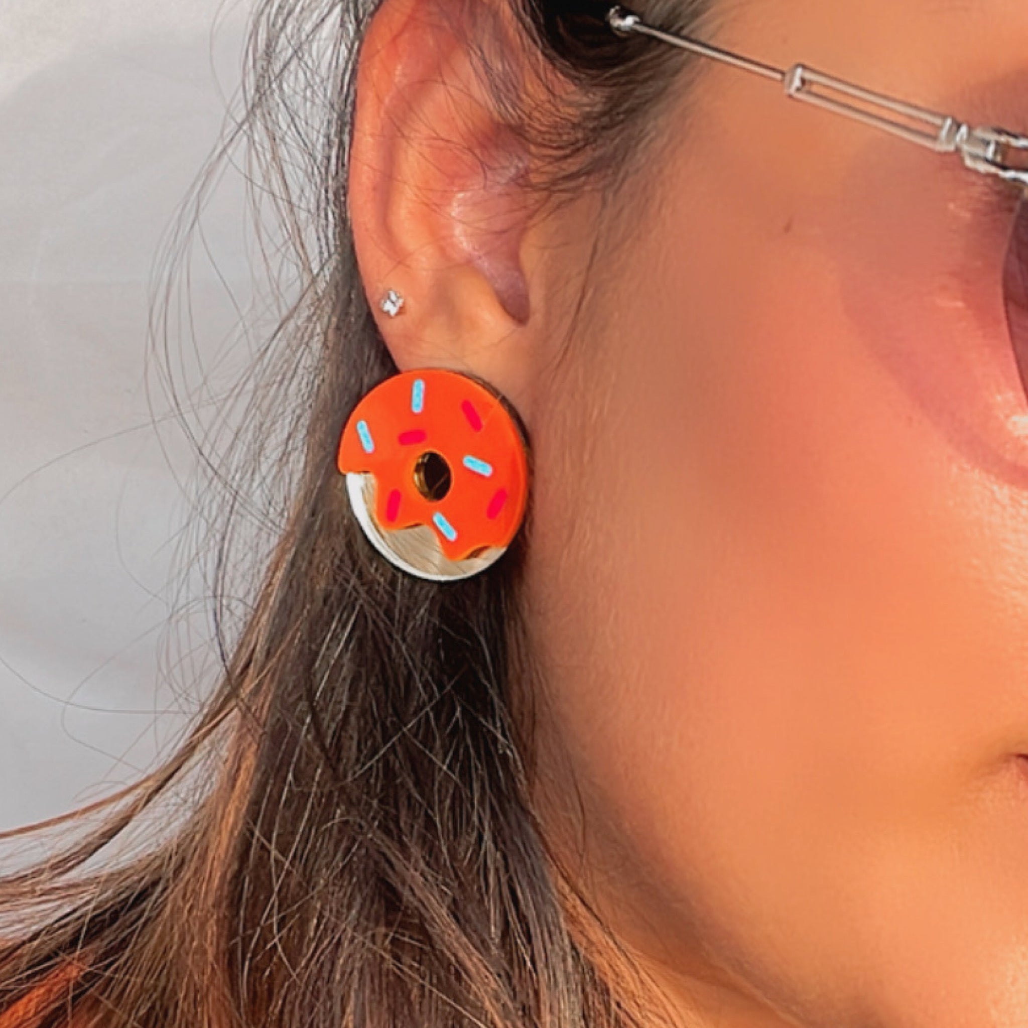 Donut Delight Earrings - Orange and Golden - Nian by Nidhi - worn by a woman