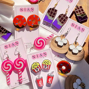 The Tasty Treasures (Set of 6) earrings and studs - Nian by Nidhi - multiple colors - spread in a fun and scattered manner