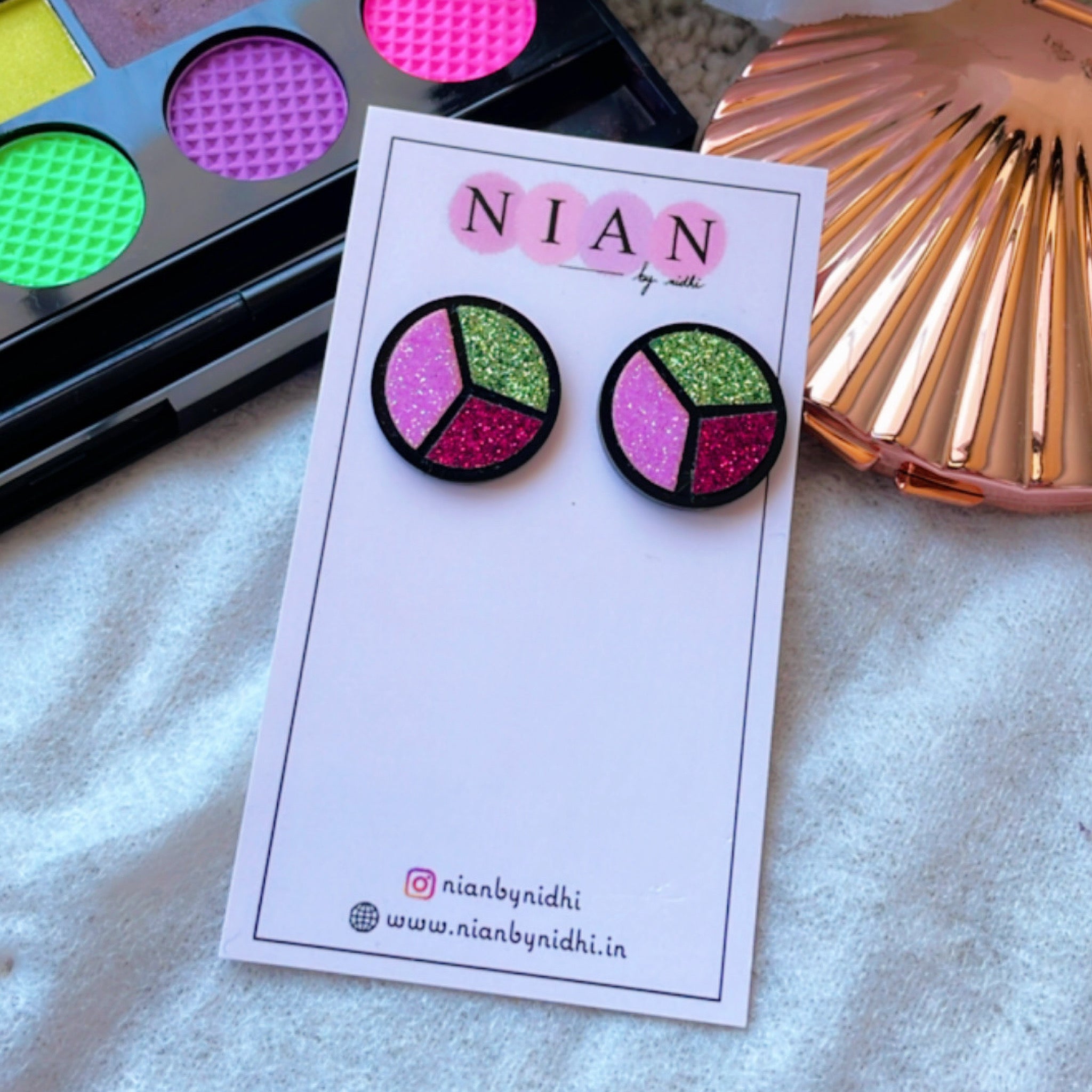 Glitter Blush Earrings - Multi-color - Nian by Nidhi - placed in a white background