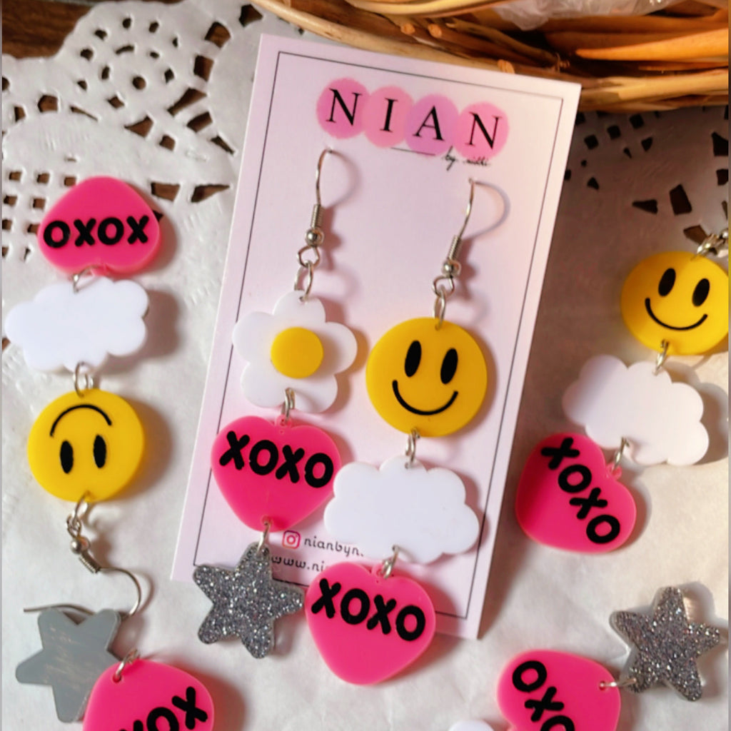 XOXO Danglers - Multi-color - Nian by Nidhi - placed along with other XOXO Danglers in a white background