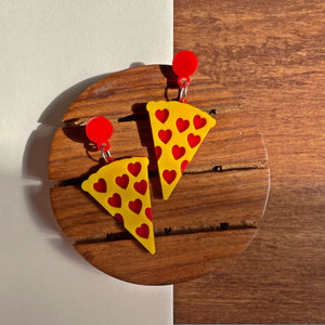 Pizza Earrings - Yellow and Red - Nian by Nidhi - in a white and brown background